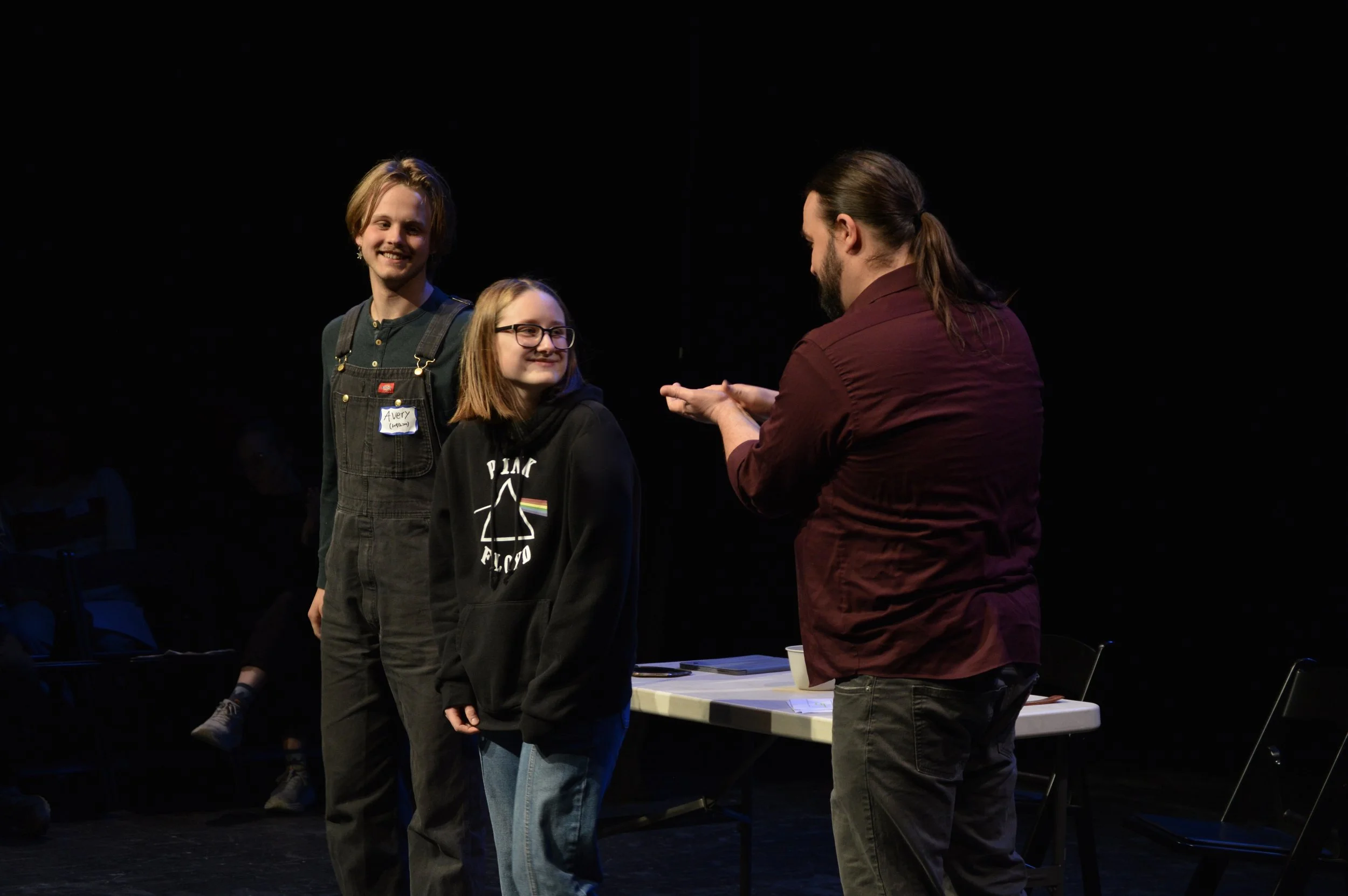 a young writer receiving a round of applause during the Vermont Young Playwrights Festival 2025.