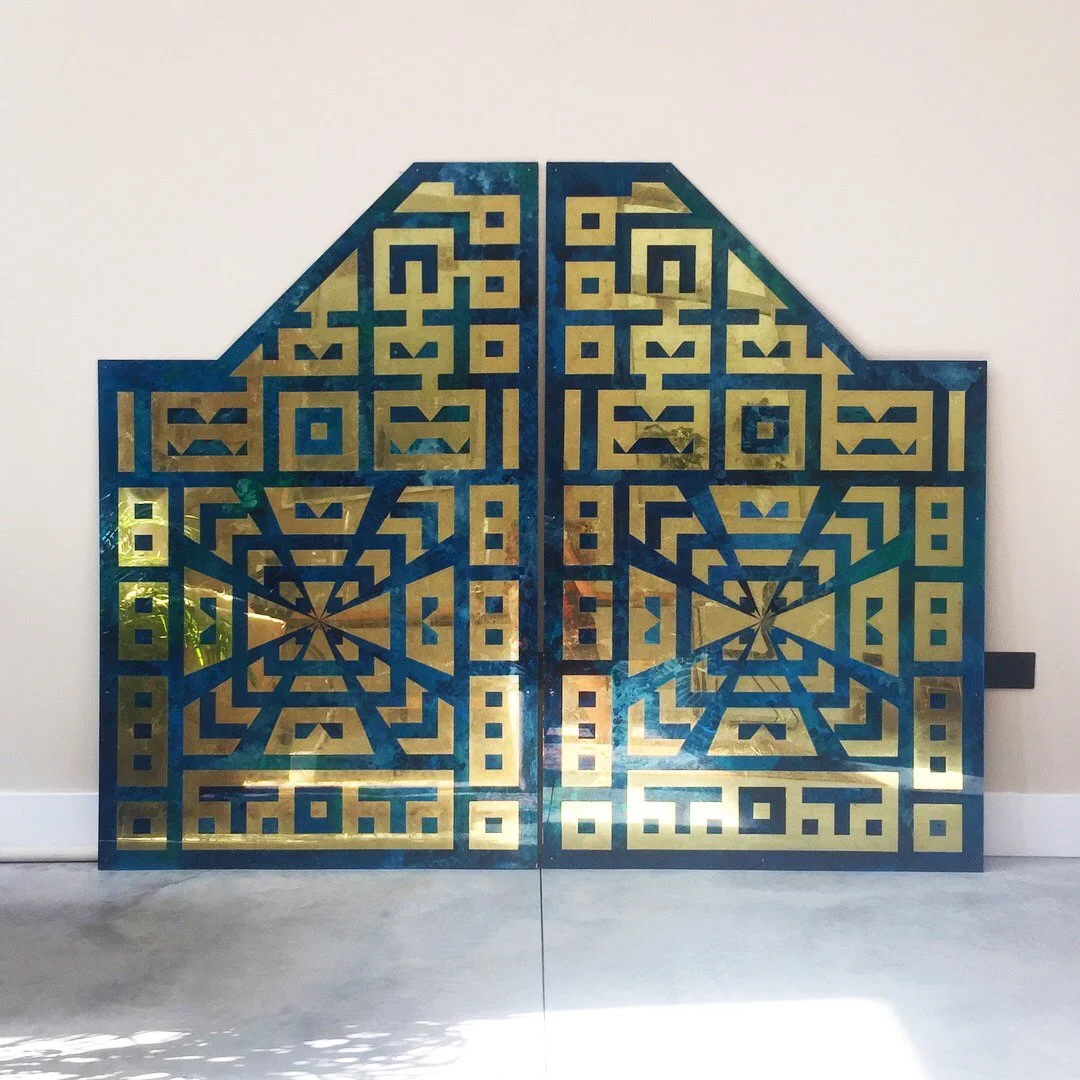 Decorative geometric, gilded panels for luxury interior.