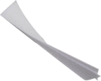 Close-up of a silver paperclip with a gray background.