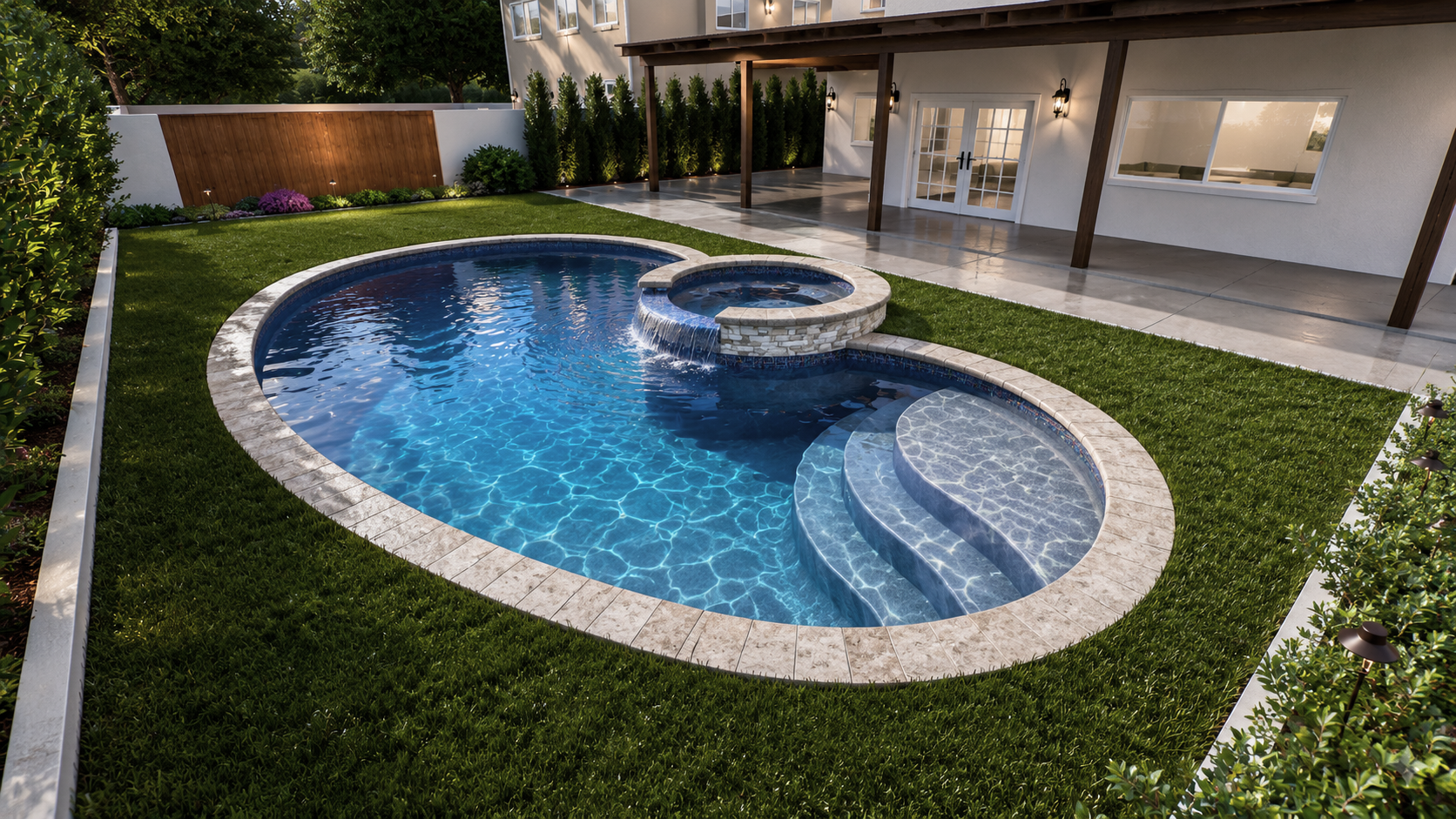 02 — THE CRESCENT // Soft curves, generous swim space, and a welcoming layout designed for relaxation and family enjoyment.