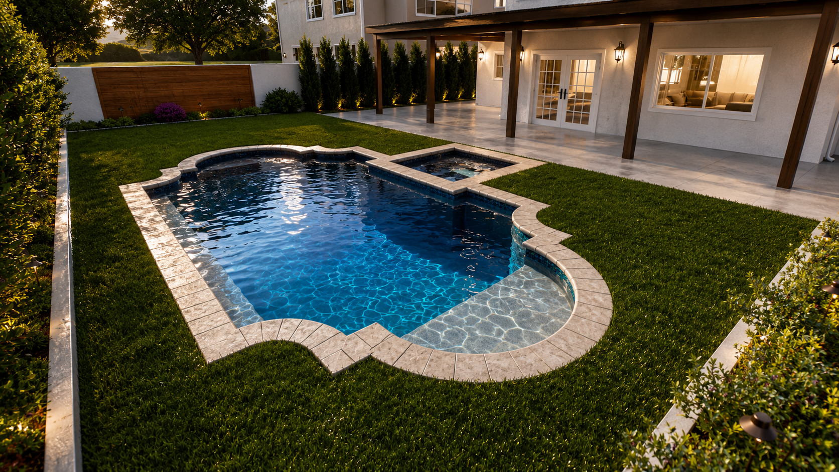 05 — THE ESTATE // A sophisticated hybrid design combining structured geometry with graceful curves and low profile spa.