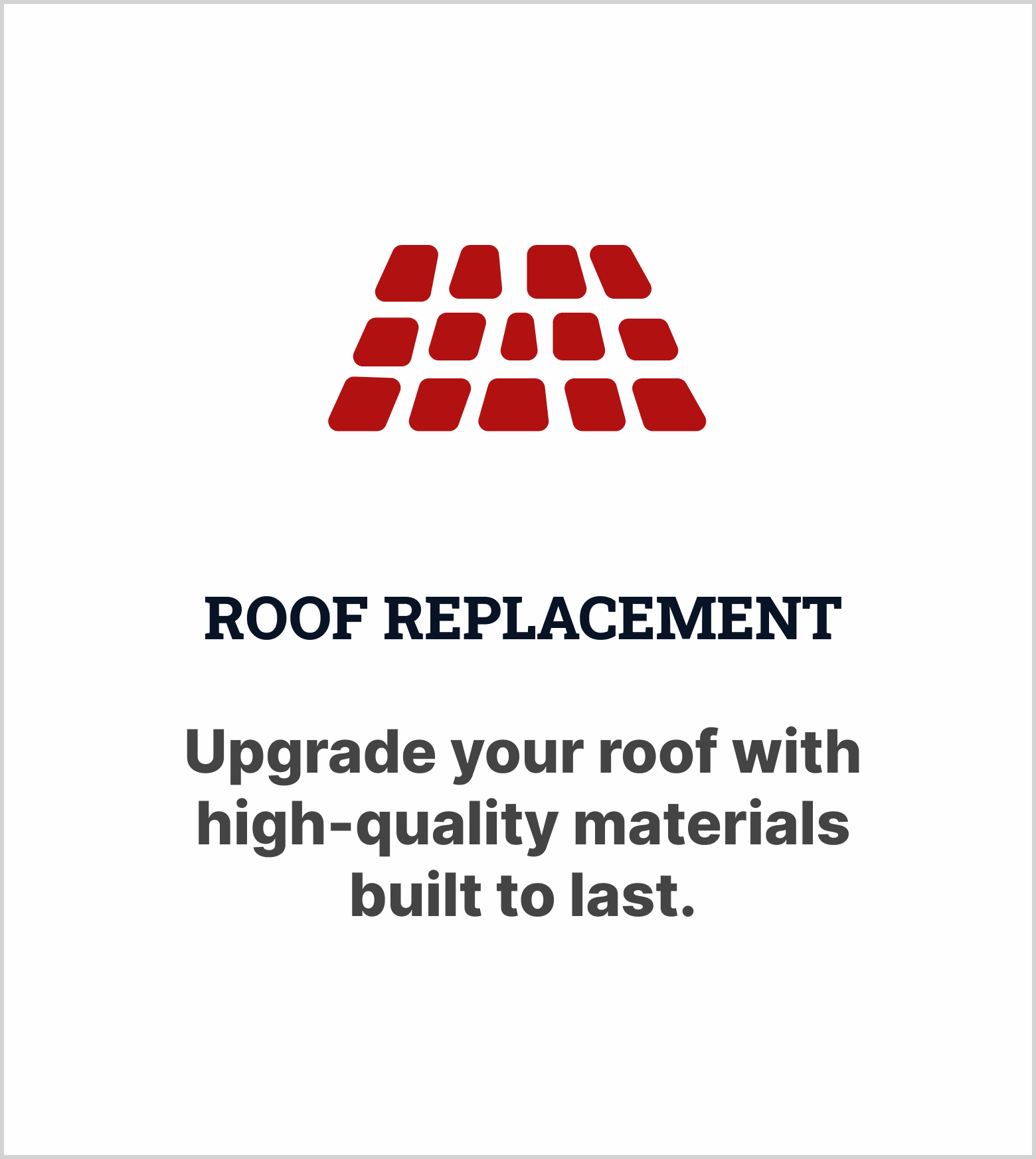 Gráfico con paneles solares en color rojo y texto que dice "Roof Replacement" y "Mejora tu techo con materiales de alta calidad diseñados para durar".