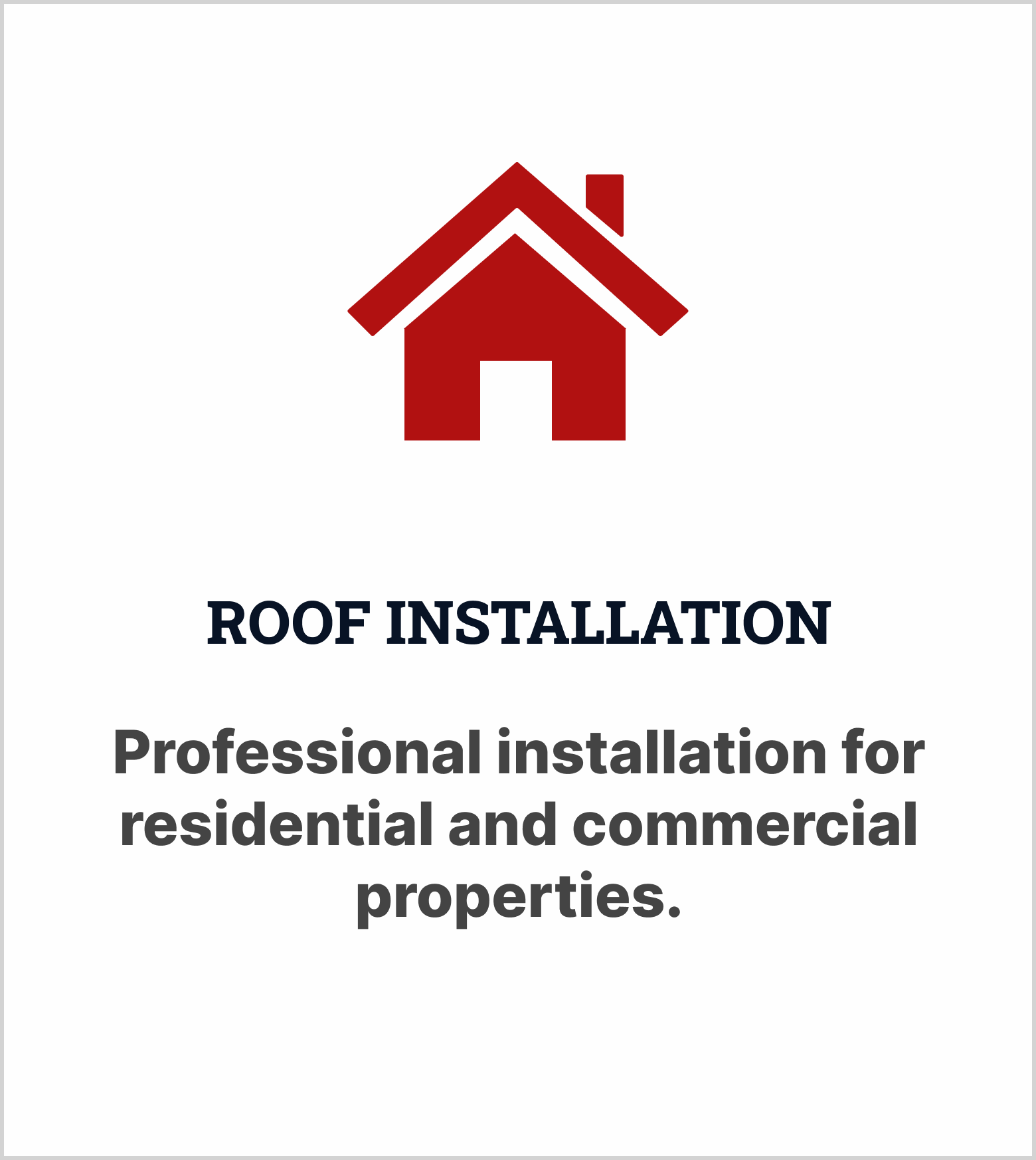 Icono de una casa en color rojo con techo y chimenea, y texto que dice 'ROOF INSTALLATION'.