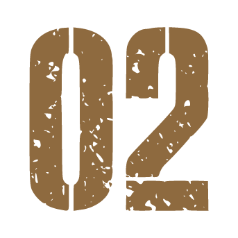 Number '02' in a distressed, military-style font on a transparent background.