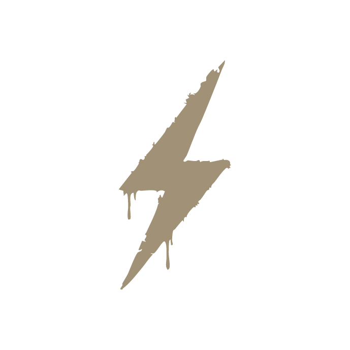 A gray lightning bolt symbol with a graffiti-like, dripping paint effect on a black background.