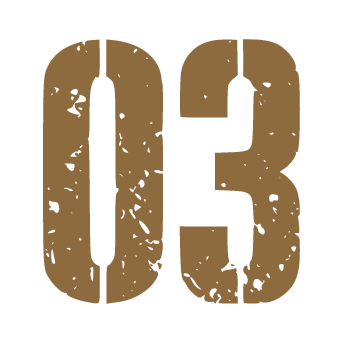 Number 03 in large, distressed brown font.