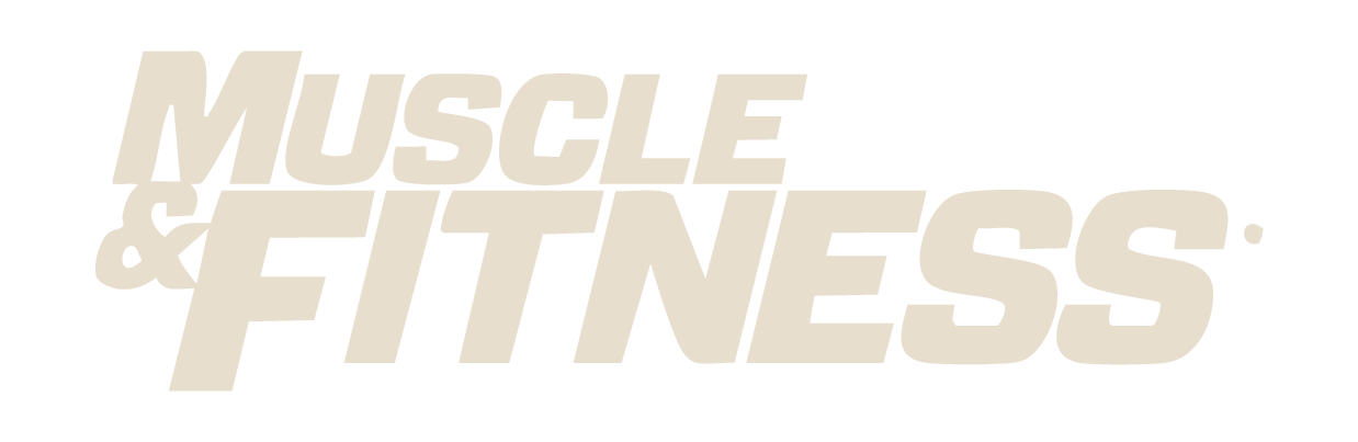 Text reading 'Muscle & Fitness' in beige on a black background.