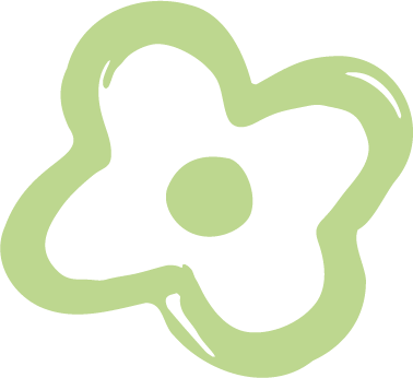 Green flower-shaped graphic with a central circle