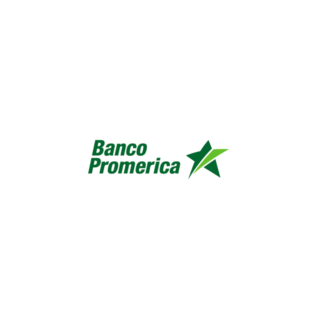 Logotipo del Banco Promerica en tonos verdes con letra en negrita y estrella gráfica