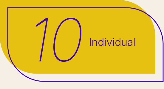Graphic with purple and gold design that says '10 Individual'.
