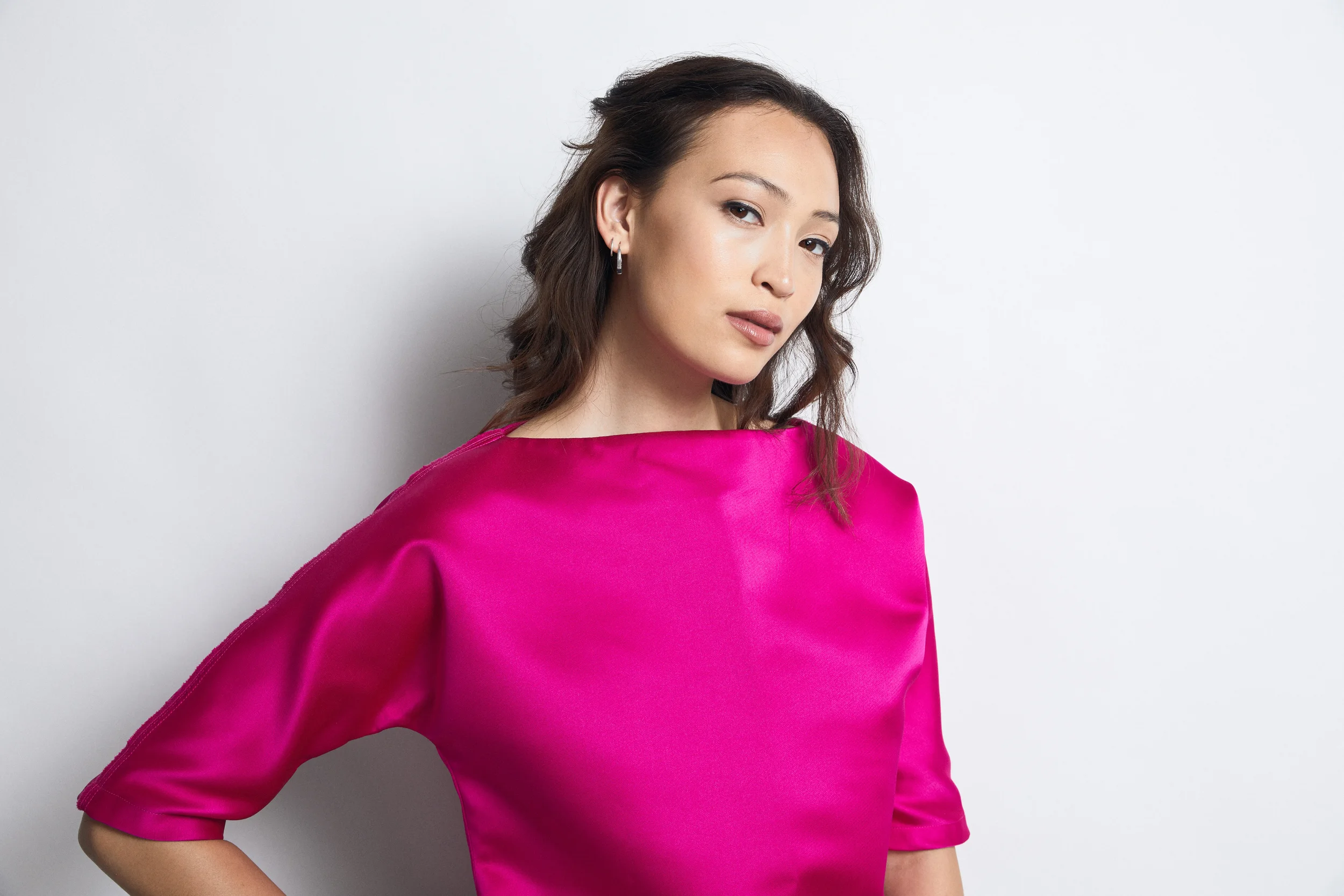 T Blouse, in fuchsia silk-satin
Available in different fabrics and colors at open ateliers · Enquire →
