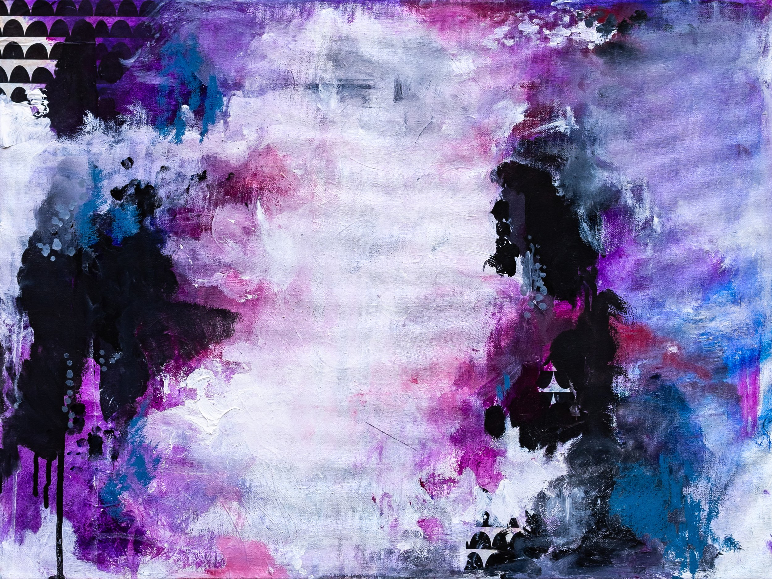 Abstract Purple White Black Painting