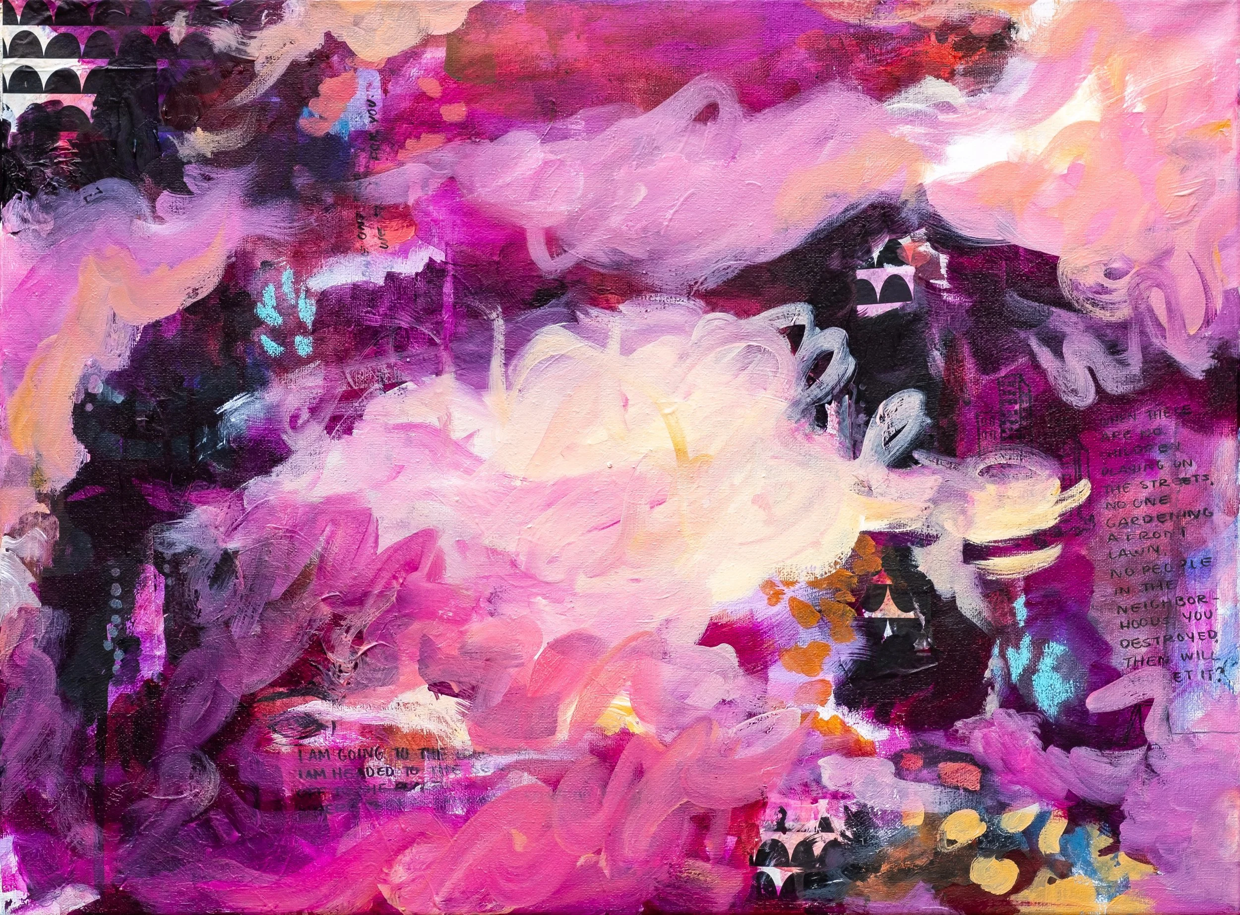 Abstract pink blue and orange acrylic painting