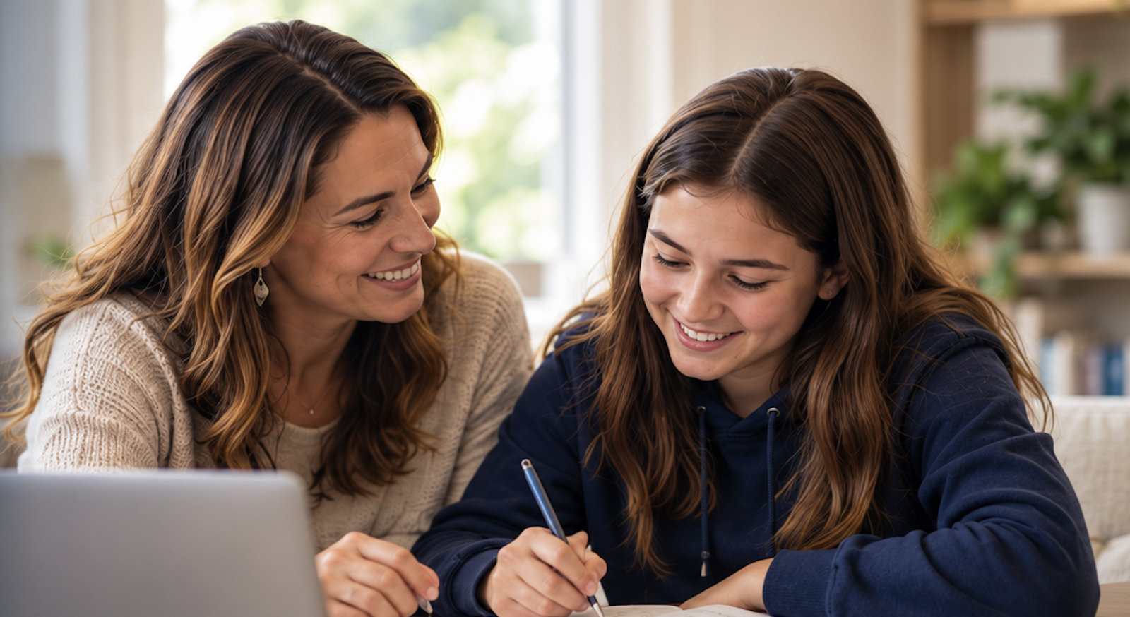 Illustrative scene of an evaluator working individually with a student at a table.