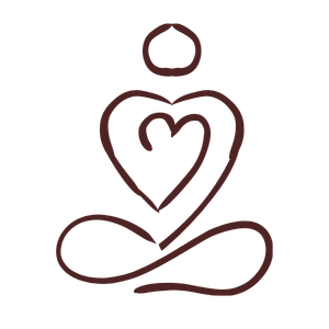 Line drawing of a person sitting cross-legged with a heart shape on their chest, resembling a meditation or yoga illustration.