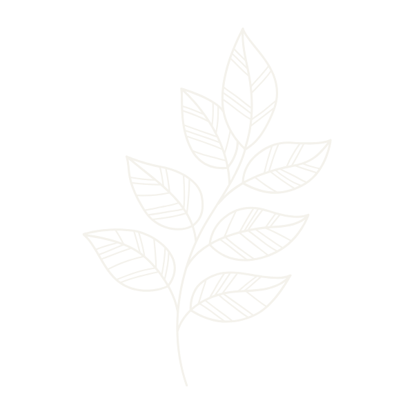 White line drawing of a leaf branch on a black background.