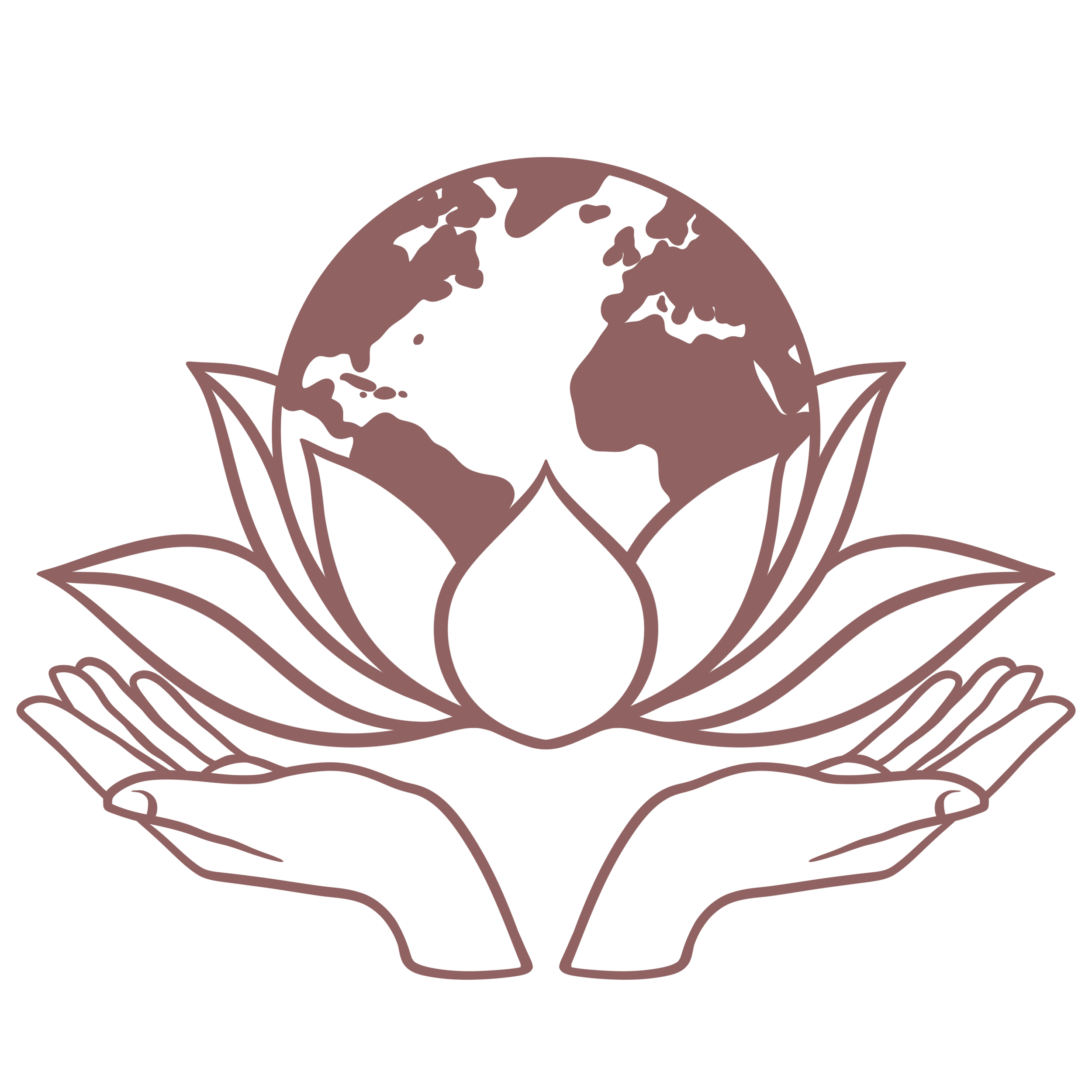A stylized illustration of the Earth cradled in hands, with leaves growing from the hands, symbolizing environmental care and sustainability.