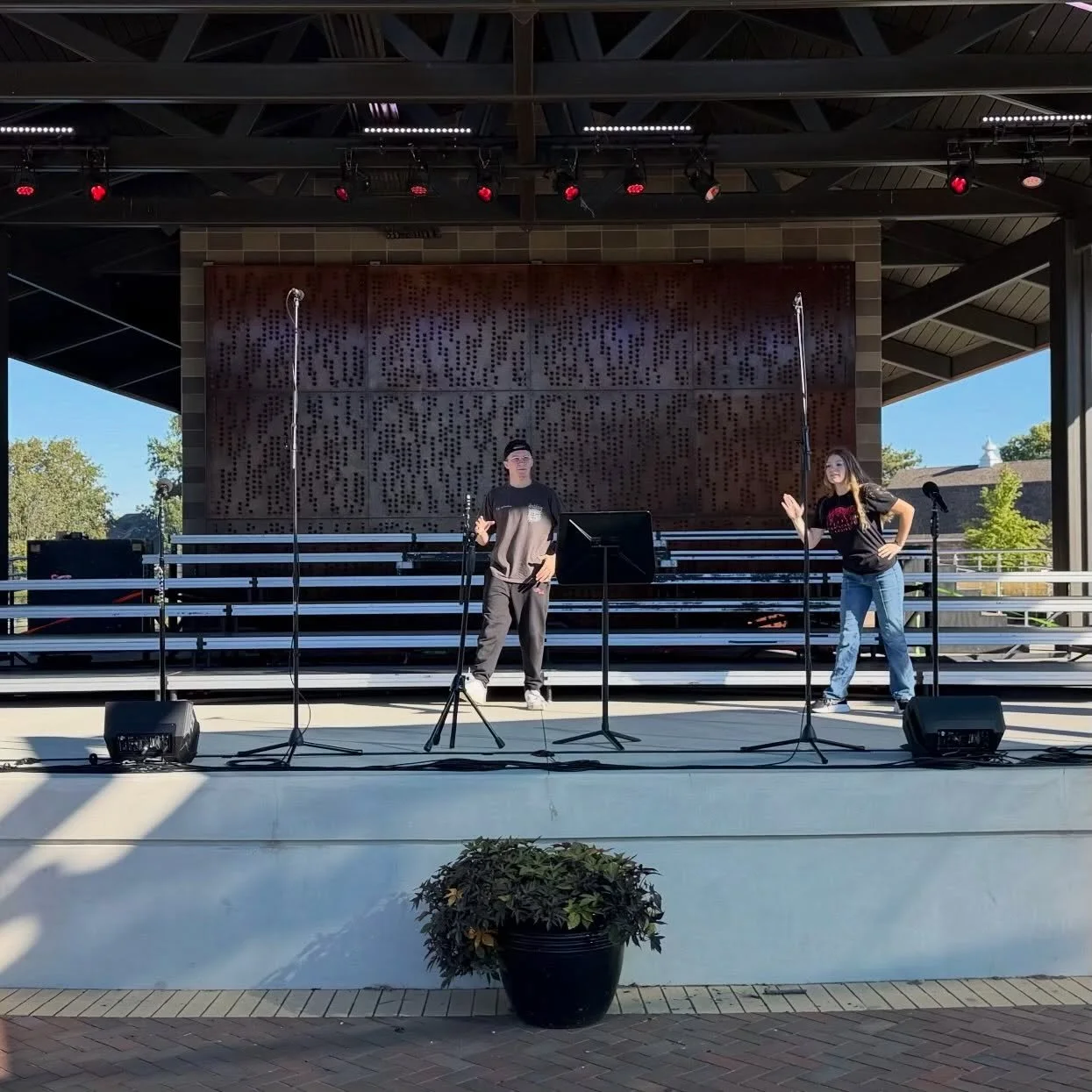 Our amazing @fex.tech students, staff, and parent volunteers were already working hard at 8 AM this morning. The stage is set for a free Fall Choral Preview at 2 PM at the Columbian Park Stage on Memorial Island. Arrive early to grab a bench seat or 