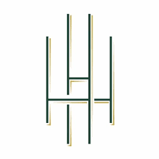 Stylized monogram 'H' in gold with vertical lines.