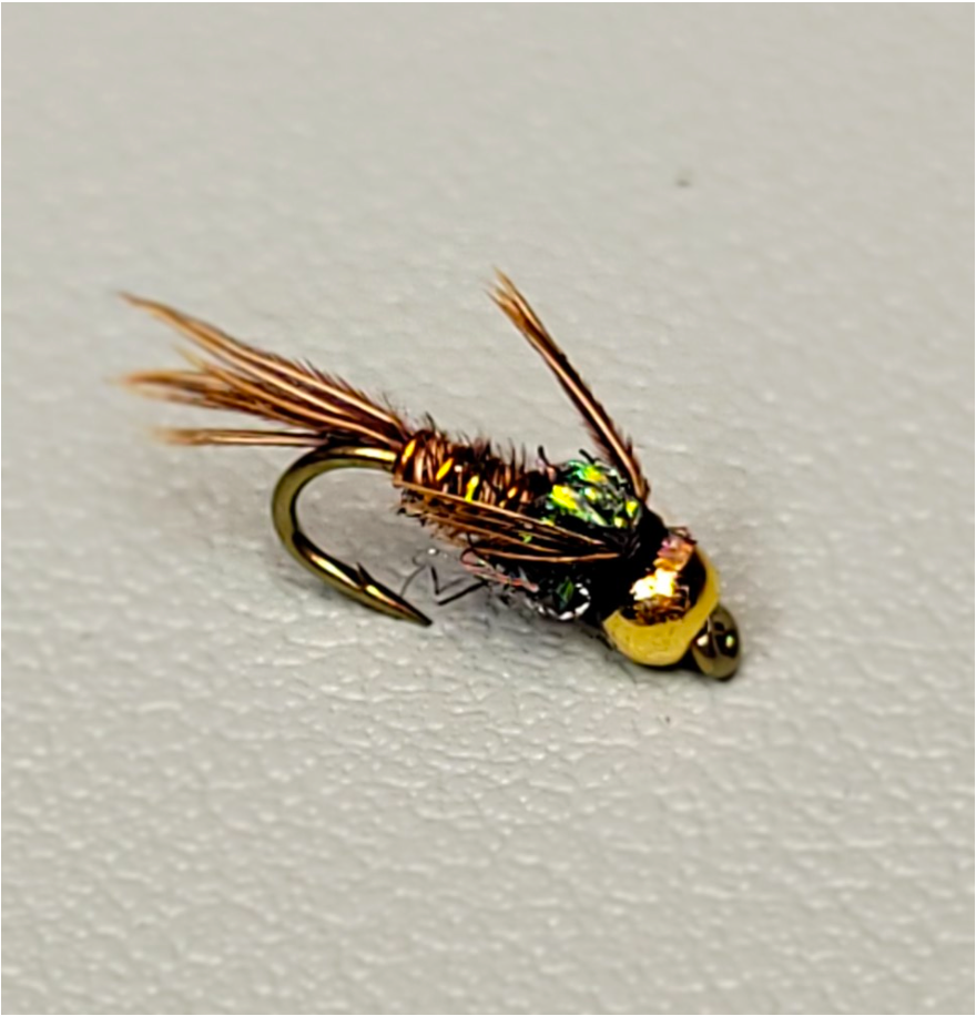 Stott's BH Diamondback Pheasant Tail nymph — hand-tied fly pattern for the Roaring Fork and Colorado rivers