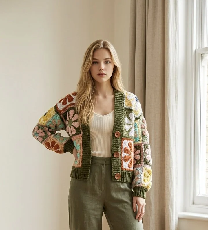 Retro Daisy Granny Square Cardigan