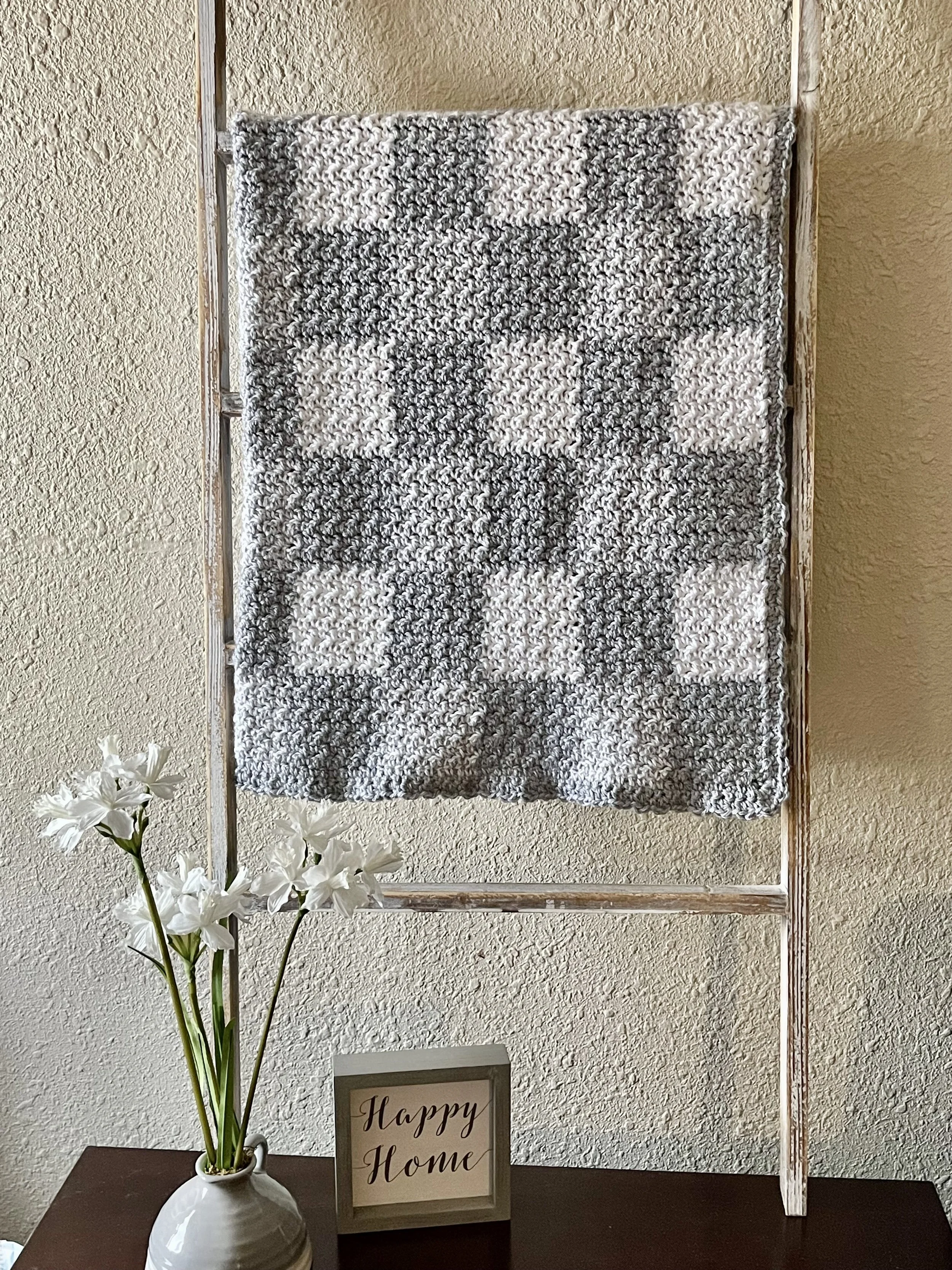 Grey Gingham Crochet Baby Blanket