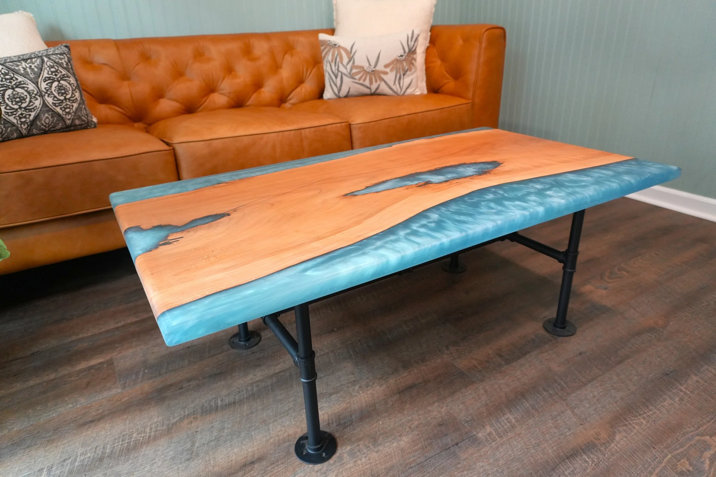 Cherry Wood and Seafoam Epoxy Table
