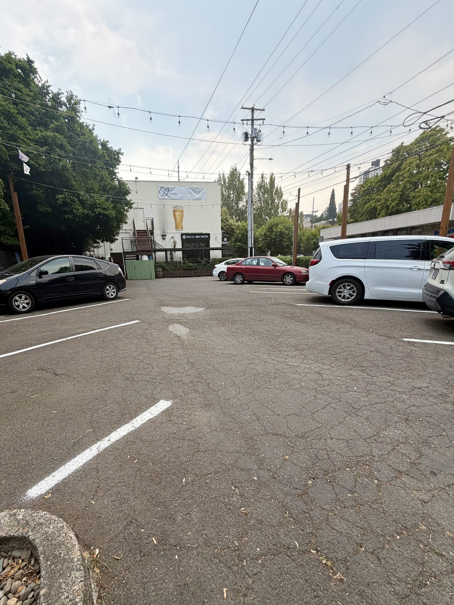 small angled parking lot for about 10 cars