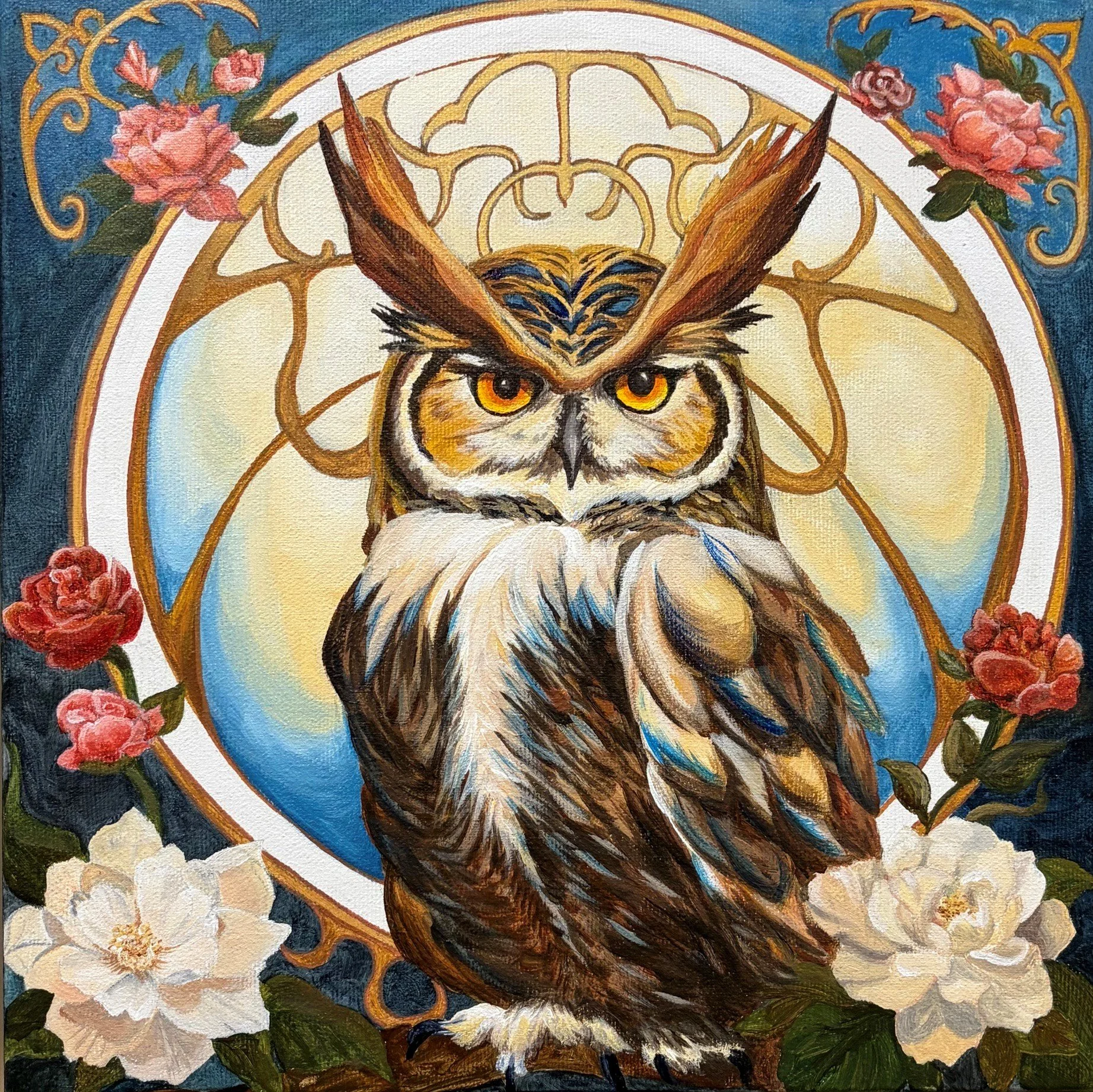 Owl Nouveau | Acrylic on Canvas | 10"x 10"