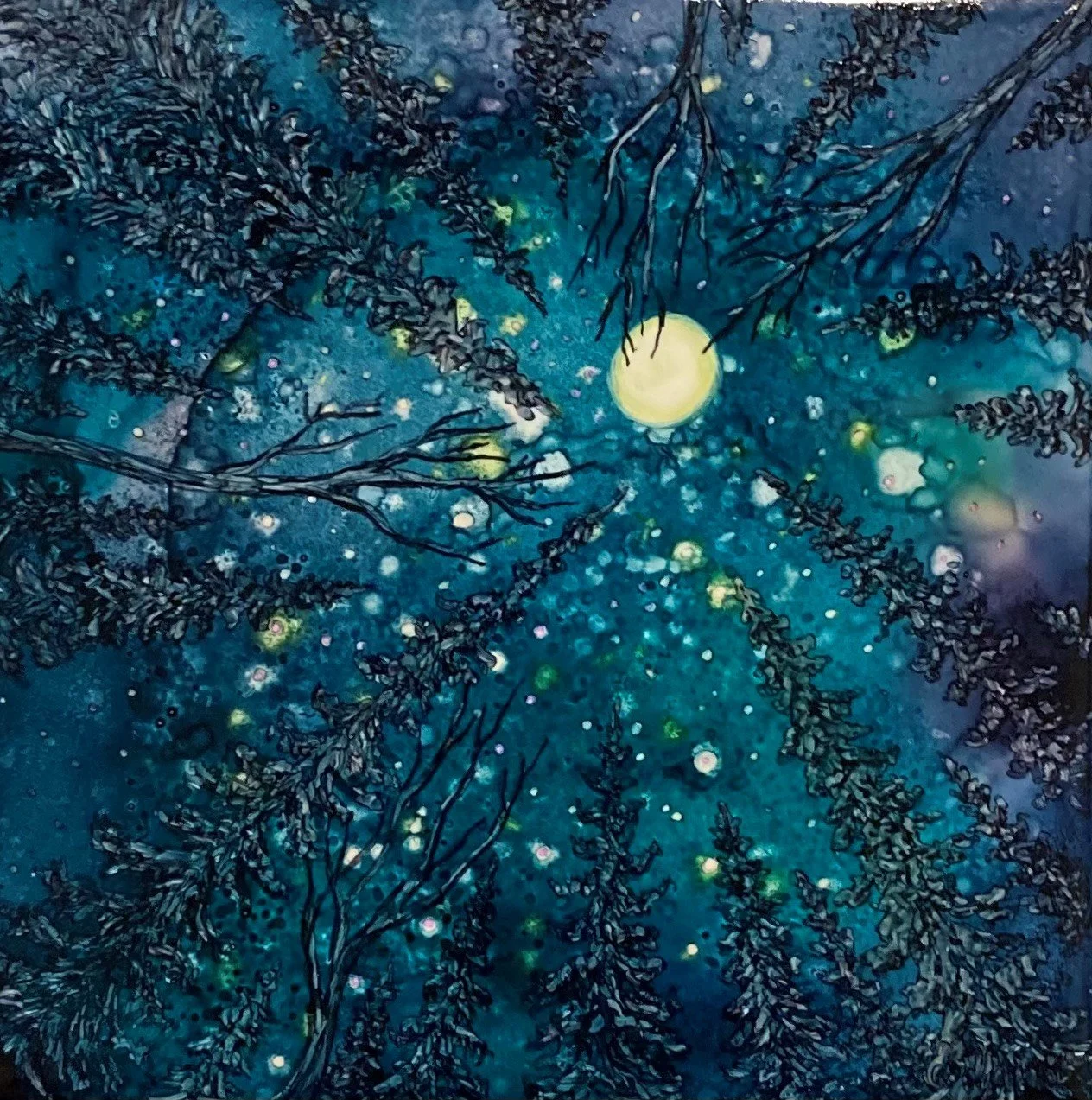 Stars Above | Ink on Tile | 6"x6"