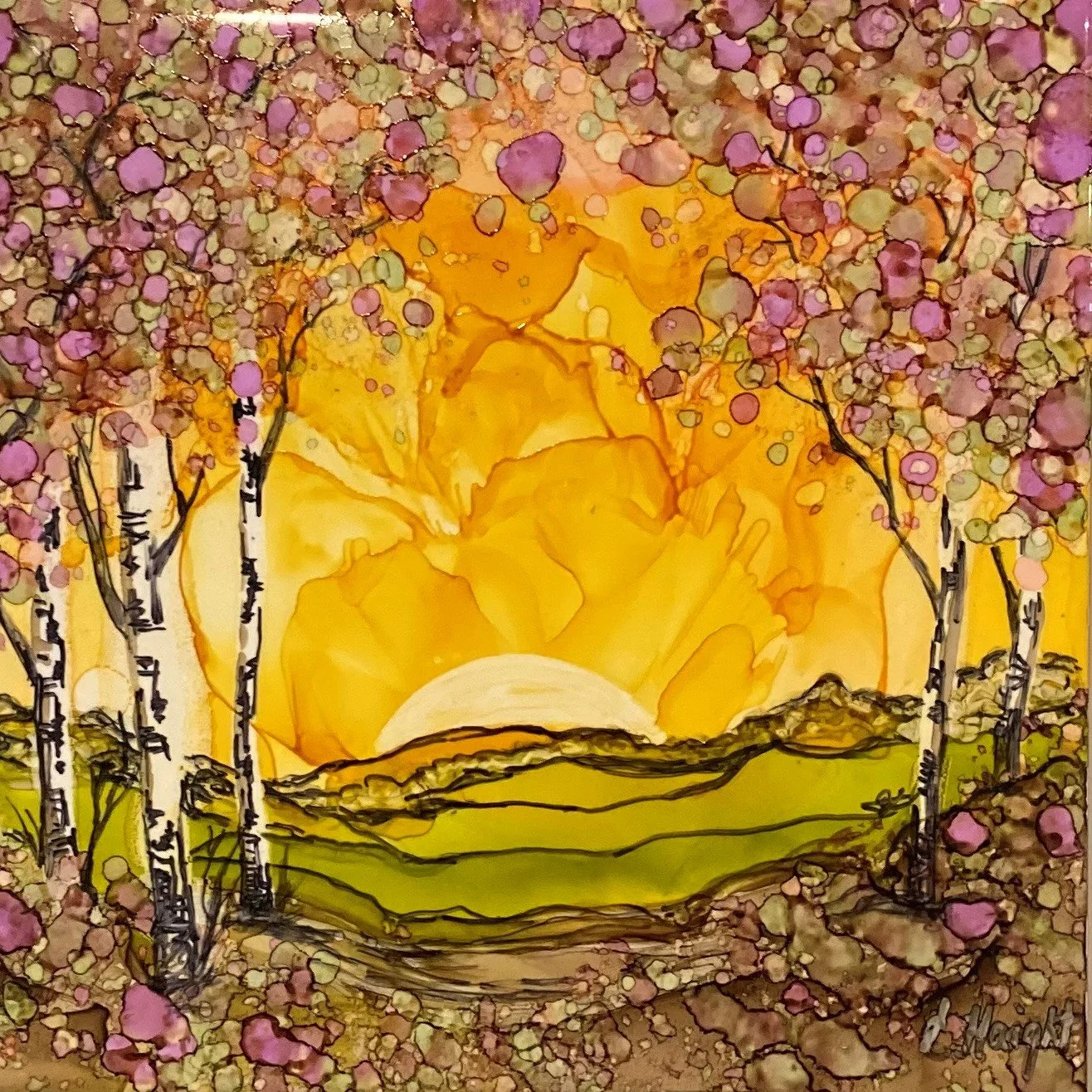 Sunburst | Ink on Tile | 6"x6"