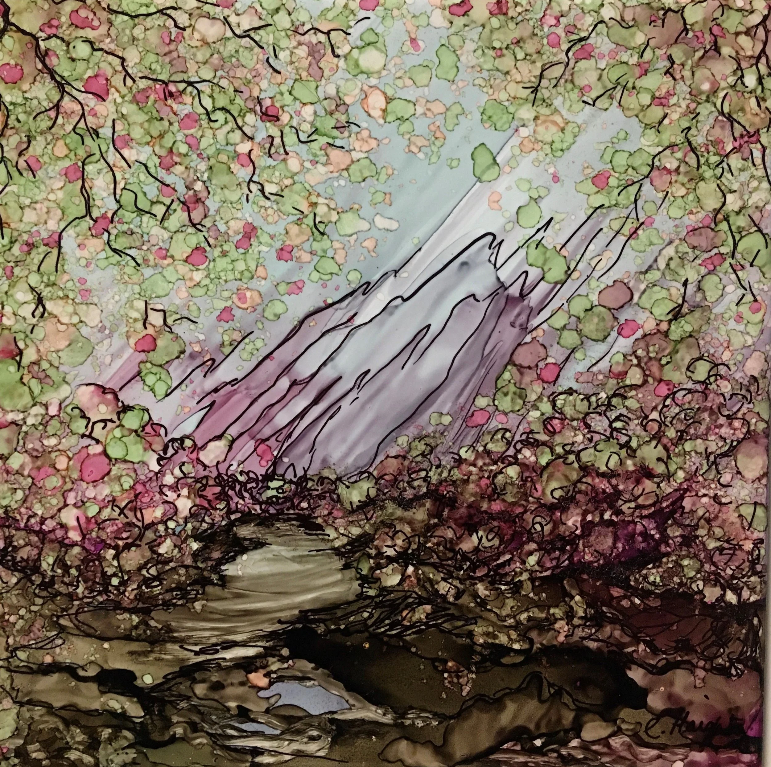 Hidden Mountain | Ink on Tile | 6"x6"