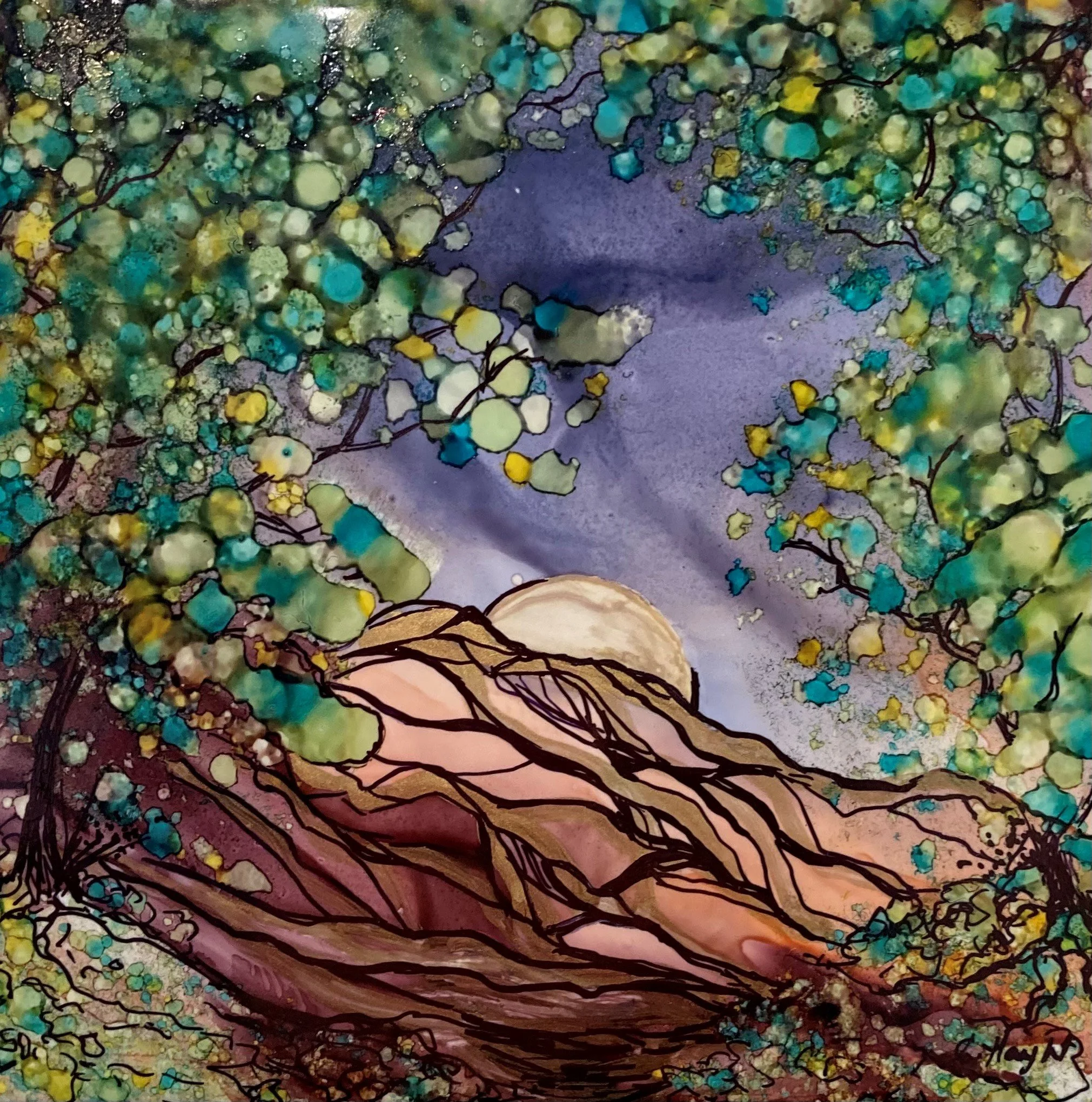 Dusk Light | Ink on Tile | 6"x6"