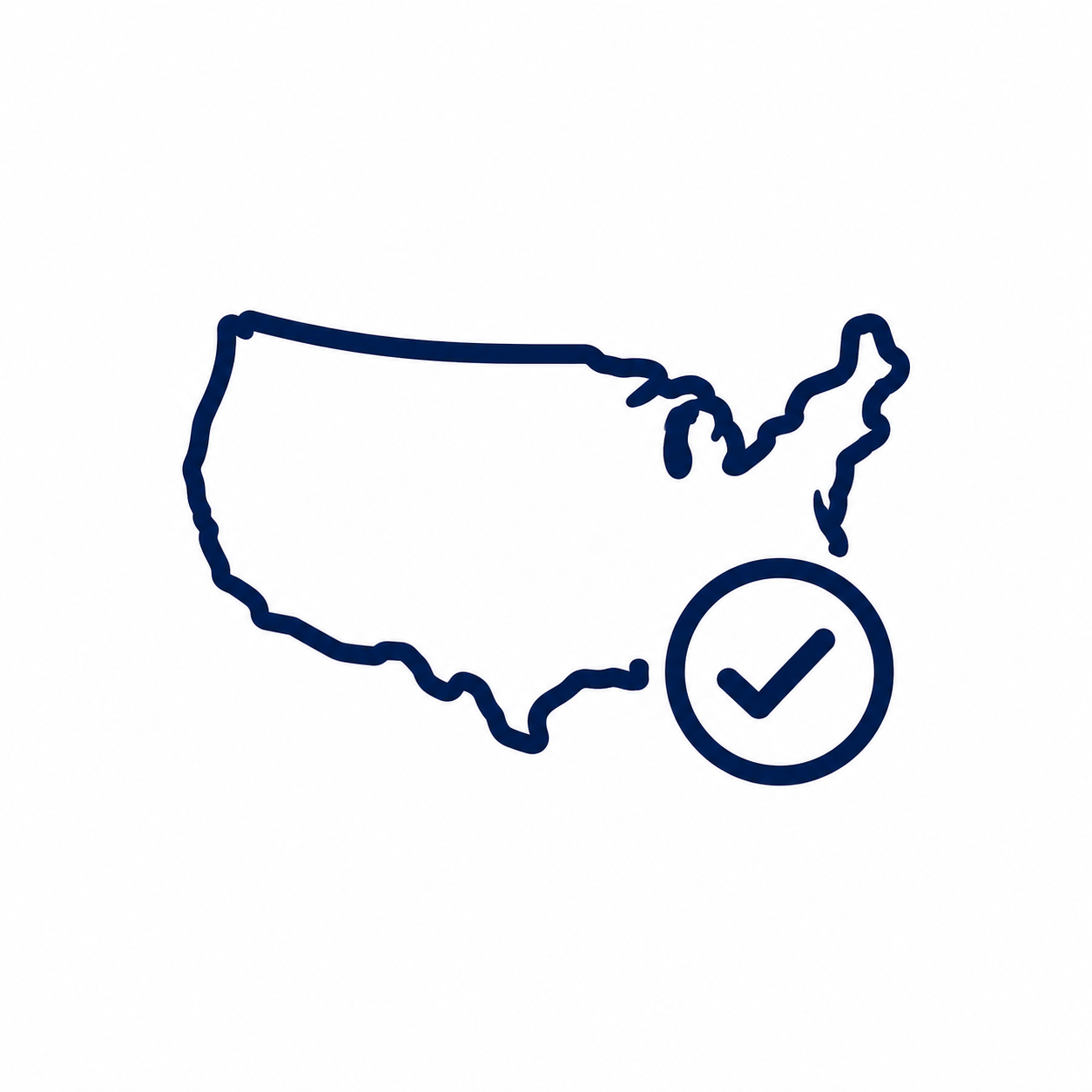 Outline map of the United States with a check mark inside a circle over the southeastern region.