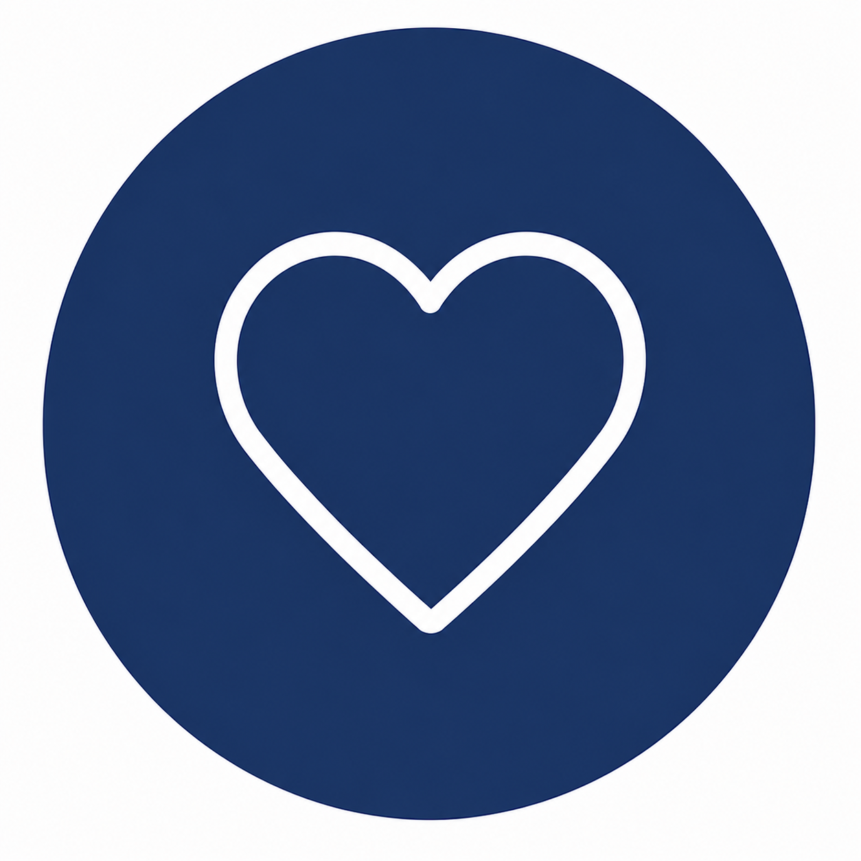 Blue circular icon with a white outline of a heart in the center.