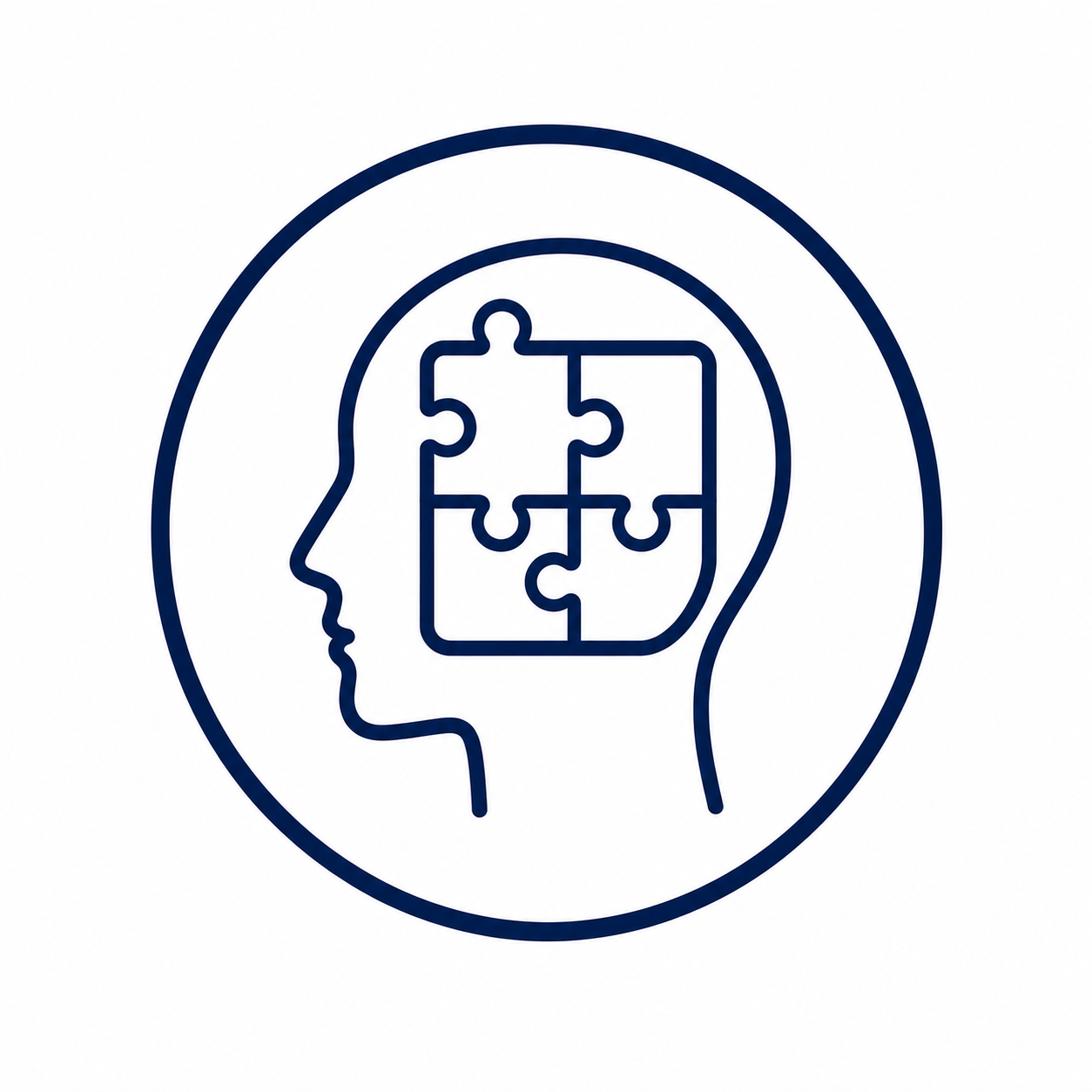 Outline of a human head with puzzle pieces inside representing brain or mental health.