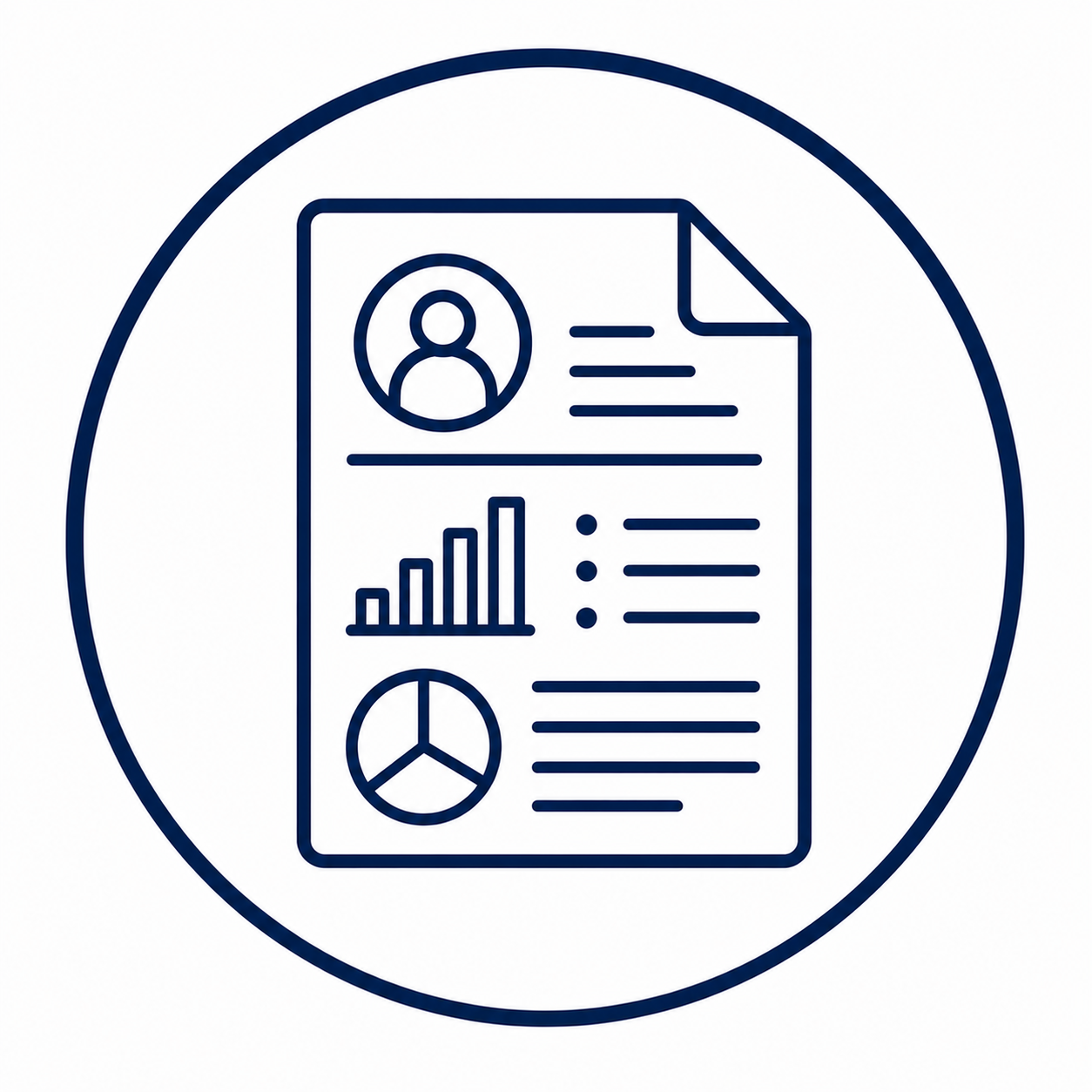 Digital illustration of a resume with charts and profile picture inside a circle.