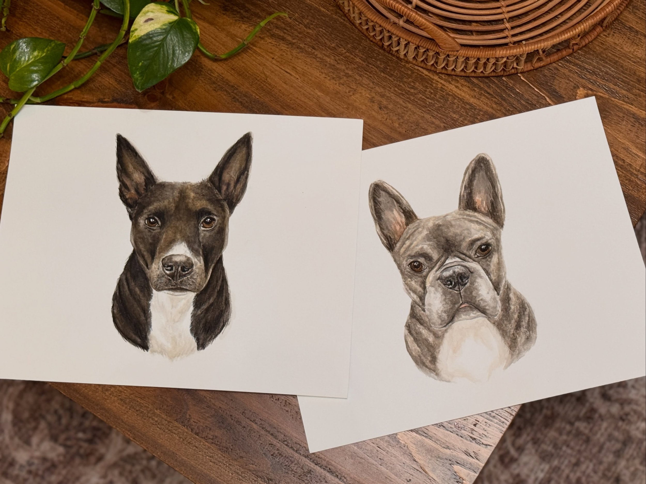 These two pups are ready for their permanent spot on the wall at home. 🖼️🐾

Really able to capture the details with these 11x14 watercolors ☺️