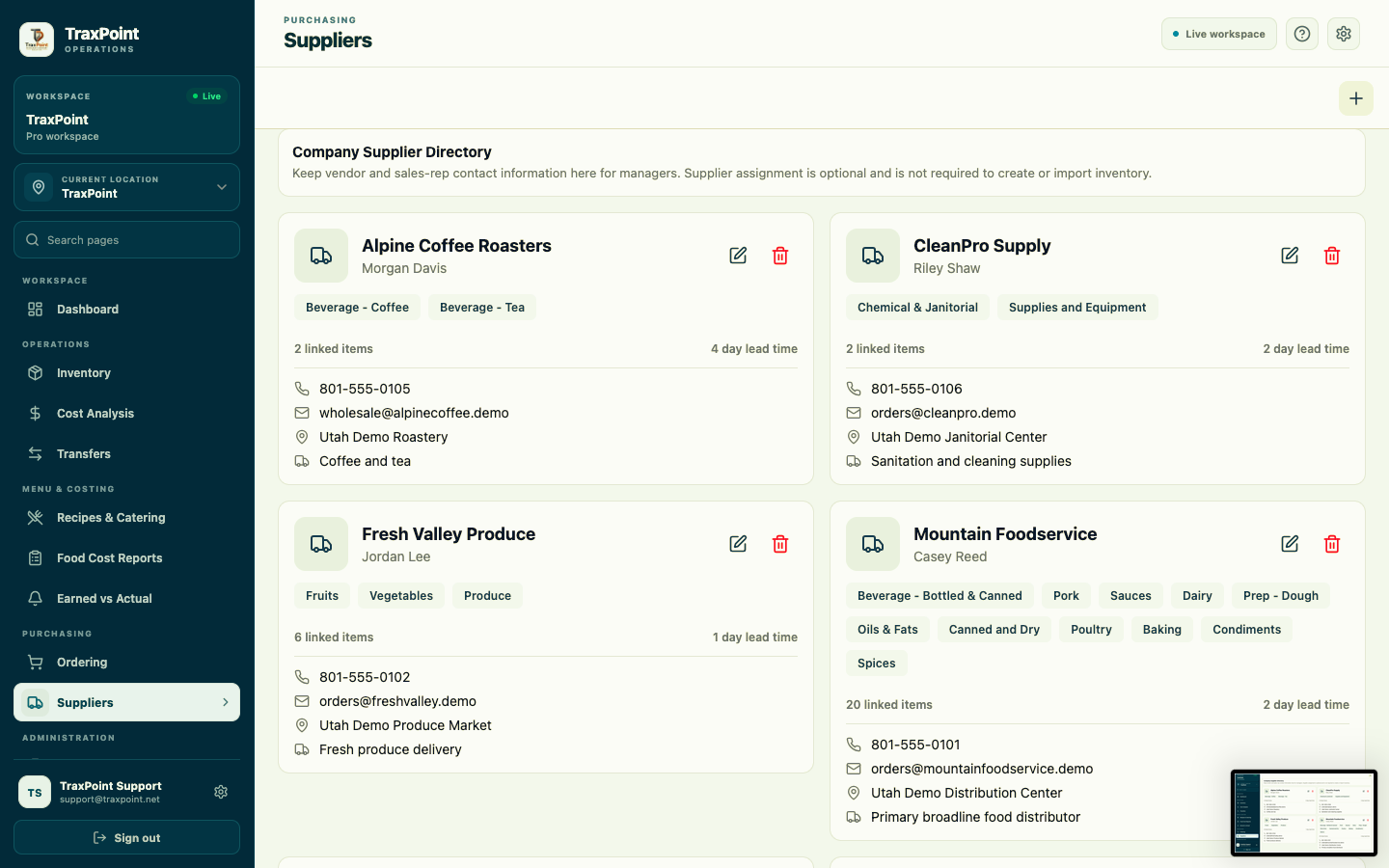 TraxPoint Supplier Directory
