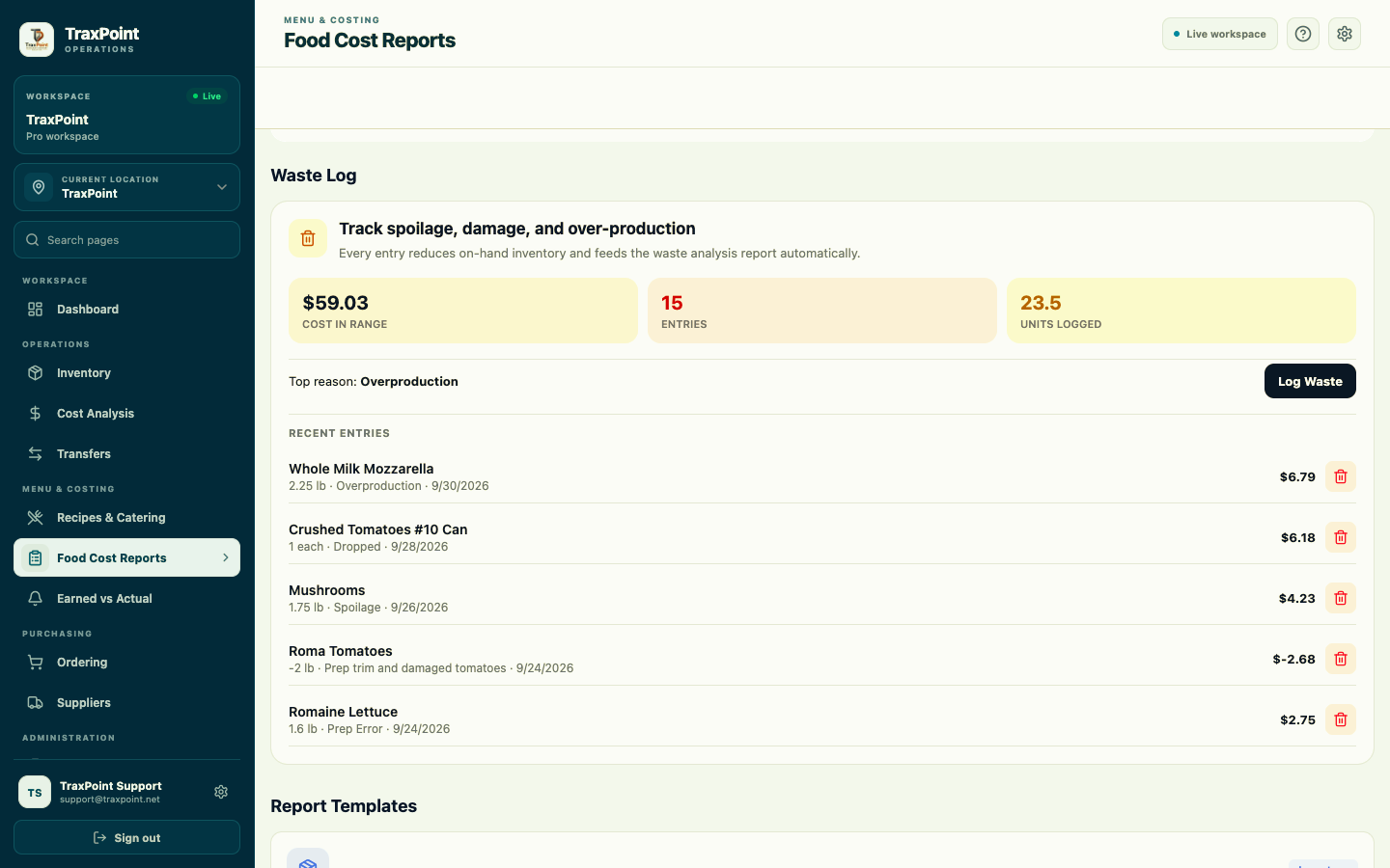 TraxPoint Waste Log