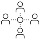 Diagram of four people connected by a dotted circle in the center