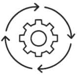 Gear surrounded by circular arrows, representing process or cycle