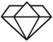 Line drawing of a diamond with geometric facets.