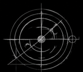 Radar screen display with targets and tracking lines
