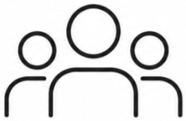 Icon of three people connected in a network, representing a group or team.