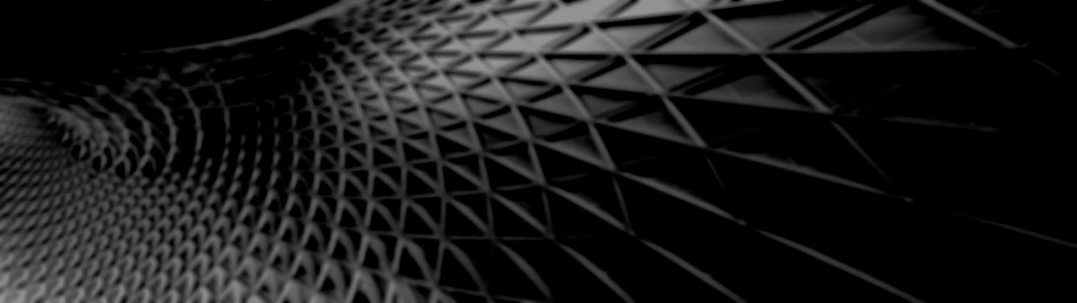 Close-up of a geometric architectural structure with repeating triangular patterns in black and gray