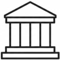 Simple line drawing of a classical Greek temple with columns and a triangular pediment.