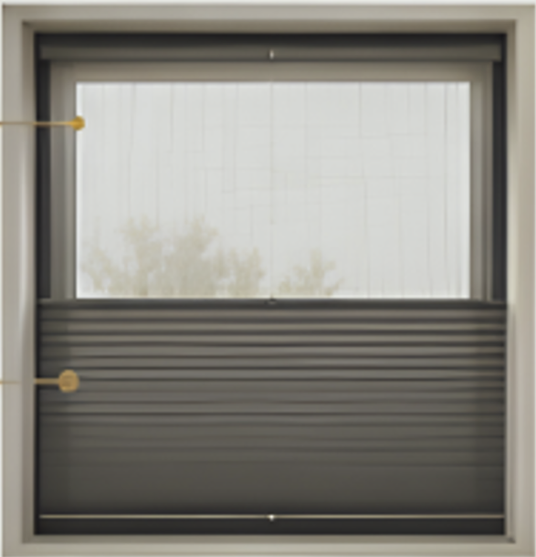 A partially opened garage door with a view of trees outside through a window.