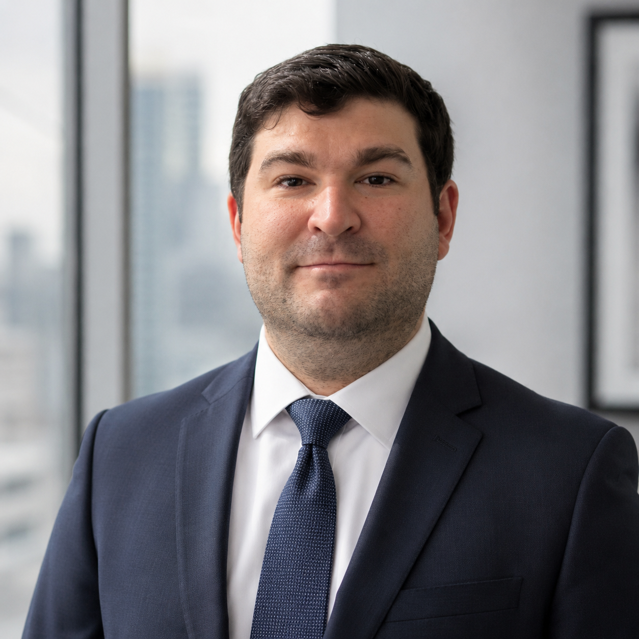 Male lawyer in blue suit.