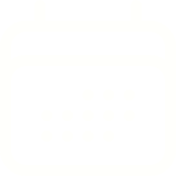 Black and white icon of a calendar with seven dots in a 3x3 grid pattern.